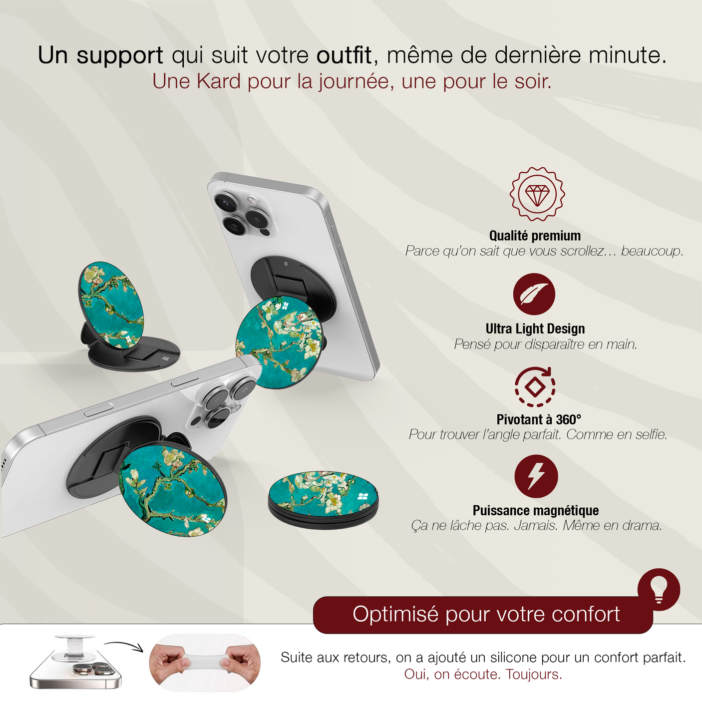 Support téléphone - Cerisier