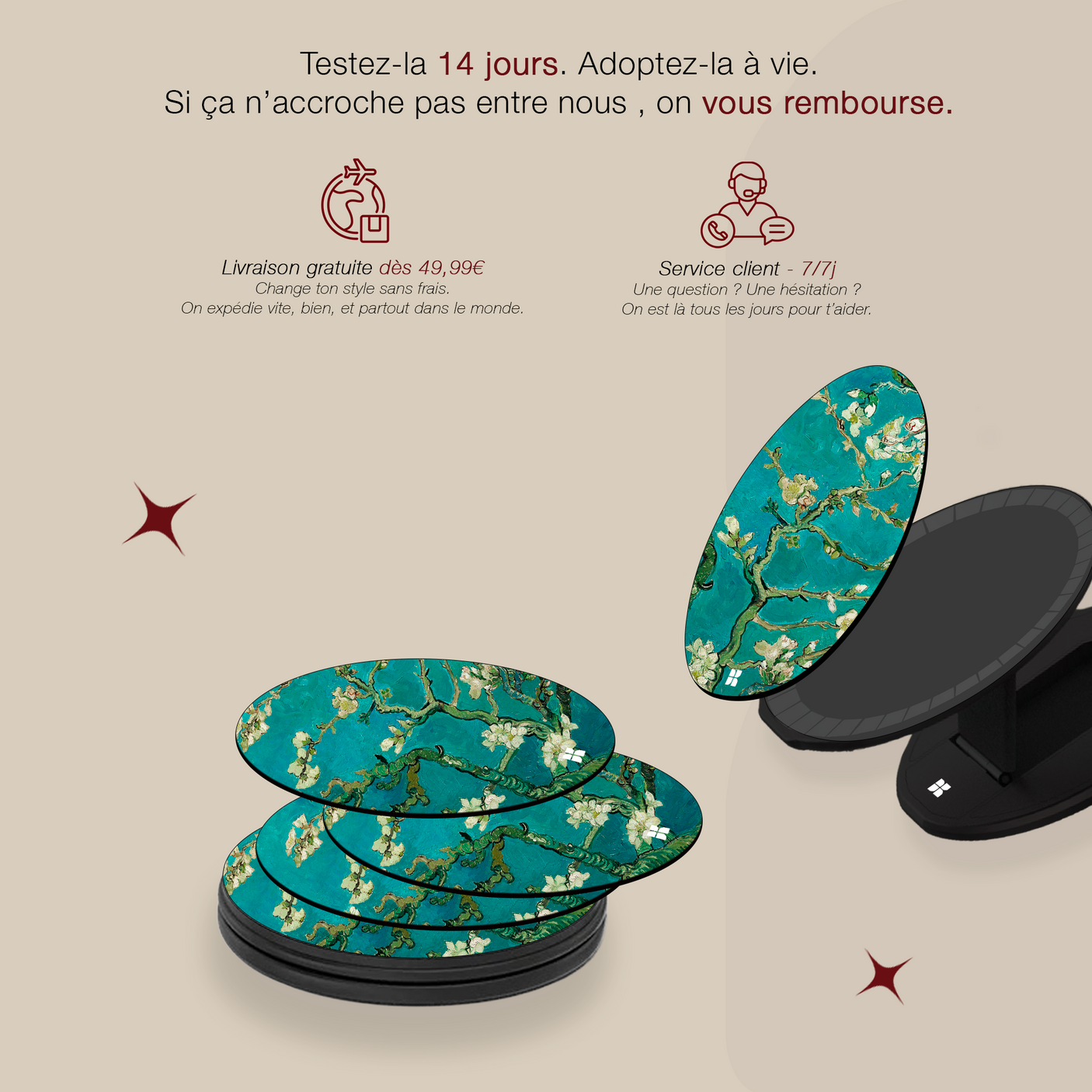 Support téléphone - Cerisier